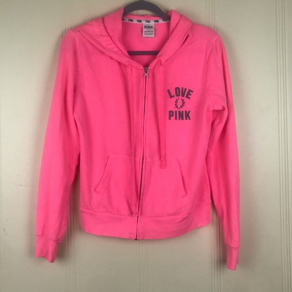 PINK Victoria's Secret Tops - Victoria Secret Pink Bright Pink Zip-Up Hoodie SzS